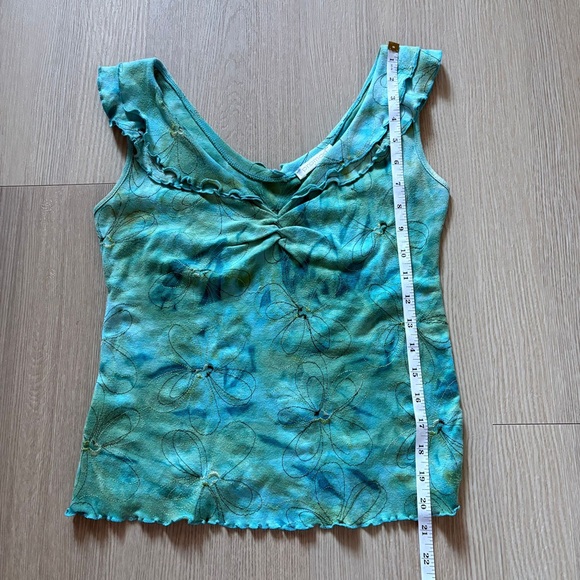 Y2K 2000s Floral Ruffle V-Neck Crop Tank Top – Turquoise Tie-dye – 90s RomCom - Picture 8 of 9